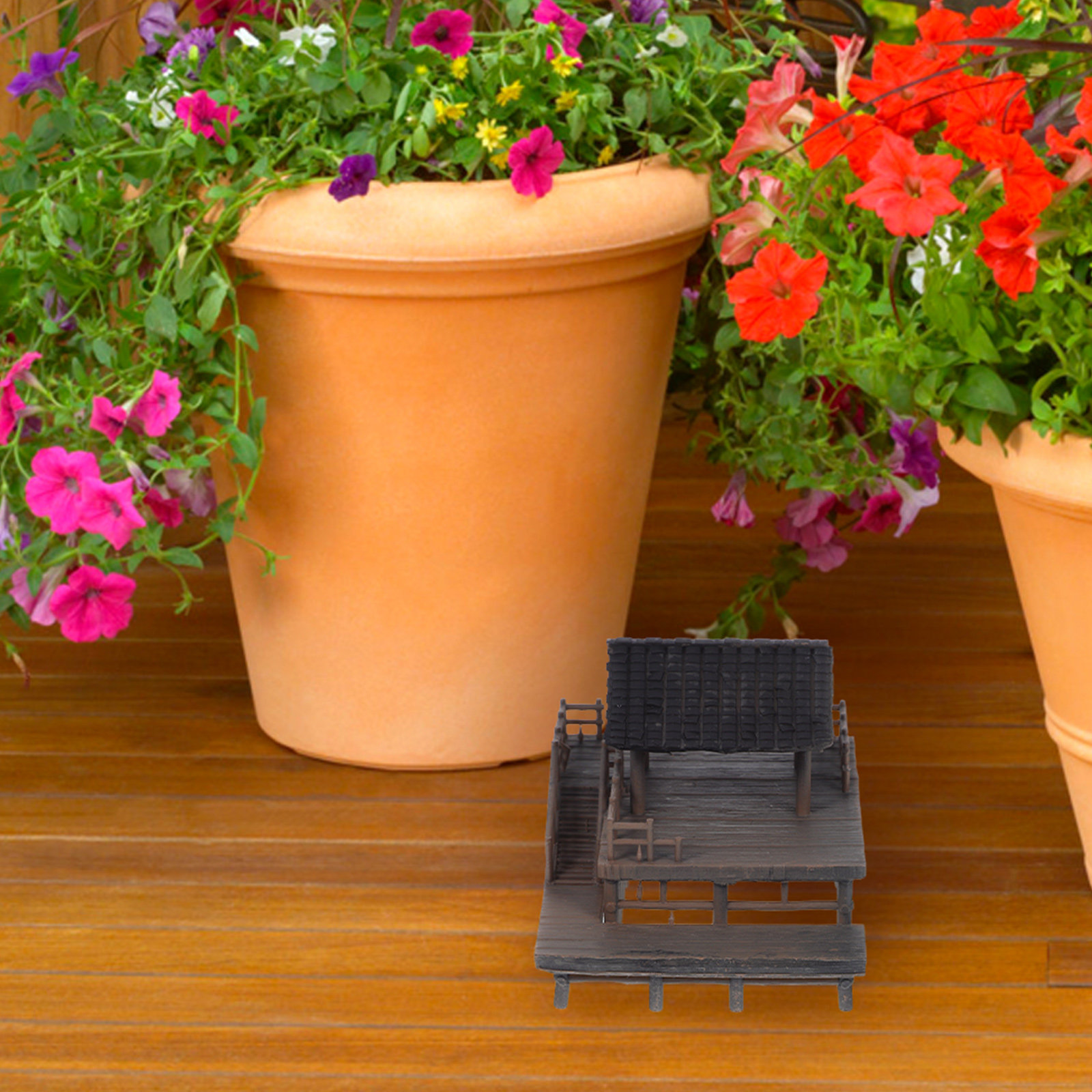 Bonsai Garden Set Up - Intricately Crafted Mini Pavilion Statue Enhances